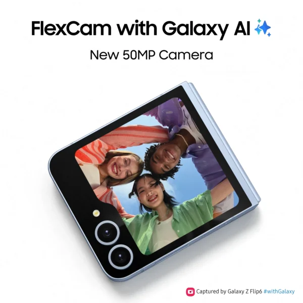 SAMSUNG Galaxy Z Flip6, AI Smartphone, Android, 12GB RAM, New 50MP Camera, FlexCam, Long Battery Life, IP48